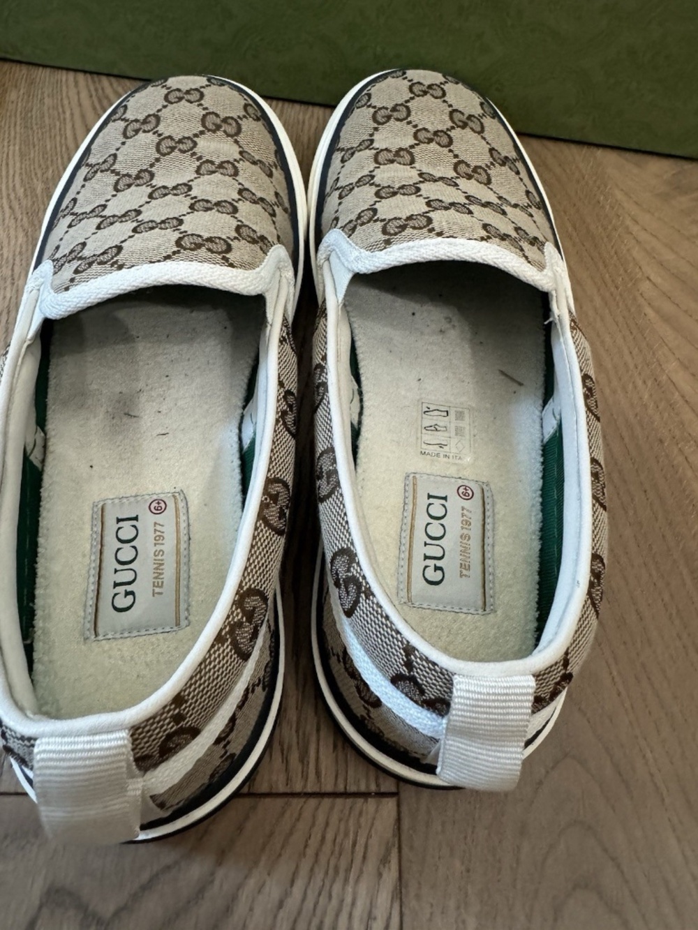 GUCCI TENNIS 1977 LOAFERS SLIP-ON SNEAKERS GG SUPREME MONOGRAM BEIGE EBONY 6.5 - Picture 5 of 7